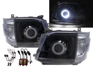 CrazyTheGod HIACE H200 Fifth generation 2010-2014 Minibus/VAN 3D/4D/5D Guide LED Angel-Eye Projector Headlight Headlamp Black for TOYOTA LHD