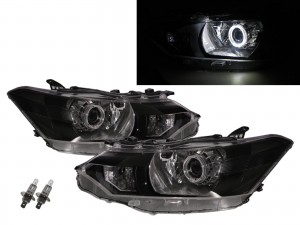CrazyTheGod LIMO NCP150 2013-2015 Sedan 4D Guide LED Angel-Eye Projector Headlight Headlamp W/ Motor Black V1 for TOYOTA LHD