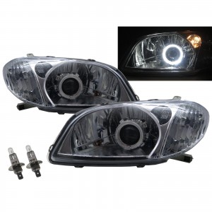 CrazyTheGod VIOS NCP42 XP40 First generation 2002-2005 Pre-Facelift Sedan 4D Guide LED Angel-Eye Projector Headlight Headlamp Chrome for TOYOTA LHD
