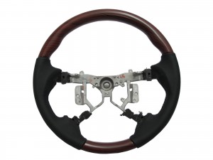 CrazyTheGod AURION XV40 2006-2011 STEERING WHEEL OE RED-WINE WOOD BLACK Leather for TOYOTA