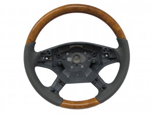 CrazyTheGod W164 2005-2008 PRE-FACELIFT STEERING WHEEL OE CHESTNUT WOOD GRAY Leather for Mercedes-Benz